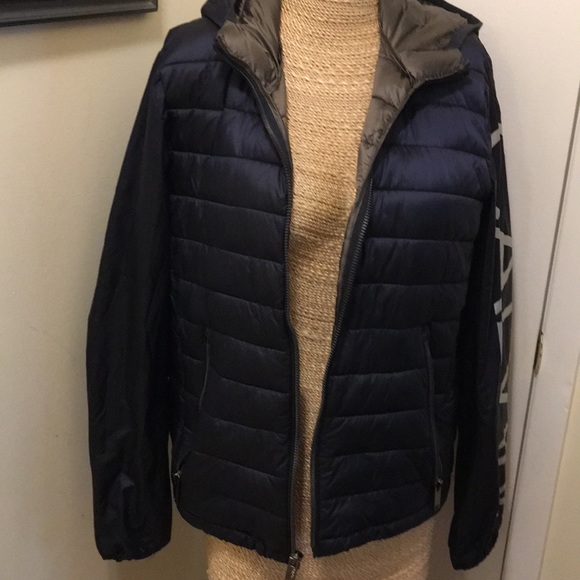 Mens SM Calvin Klein Windbreaker puffer Blue LOGO - Picture 2 of 6